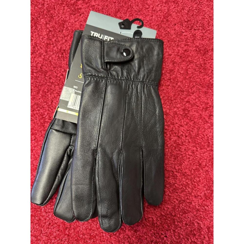 Trufit mens leather fleece lined  buttoned touchscreen glove one size black 2